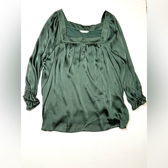 LC Lauren Conrad Forest Green Satin Ballon Sleeve Blouse Size 3X - Picture 1 of 7